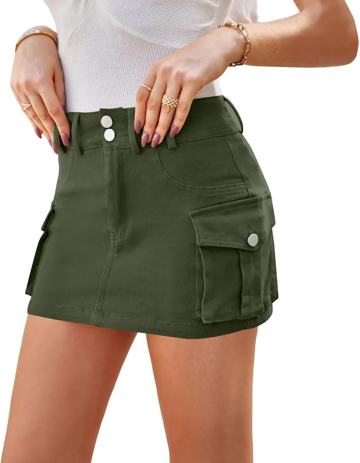 Cargo Skirts for Women Button High Waisted Mini Bodycon Skirt Y2k Summer Cowgirl Jean Skort Multi Pockets Streetwear