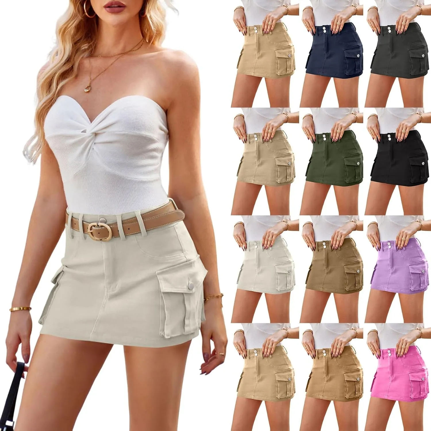 Cargo Skirts for Women Button High Waisted Mini Bodycon Skirt Y2k Summer Cowgirl Jean Skort Multi Pockets Streetwear