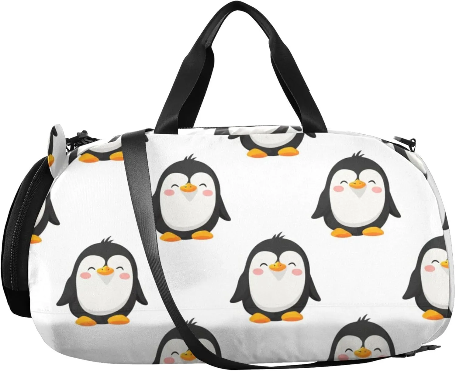 Carry on Duffel Bag for Boys Weekend Duffel Overnight Cute Cartoon Penguins White Girls Tote Duffle Bags Travel Shoe Compartment