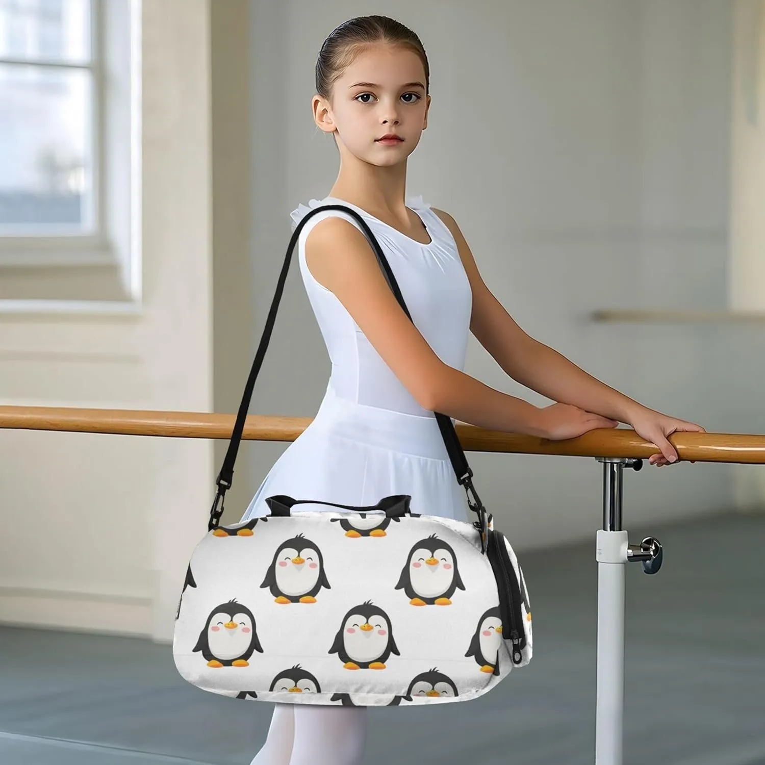 Carry on Duffel Bag for Boys Weekend Duffel Overnight Cute Cartoon Penguins White Girls Tote Duffle Bags Travel Shoe Compartment