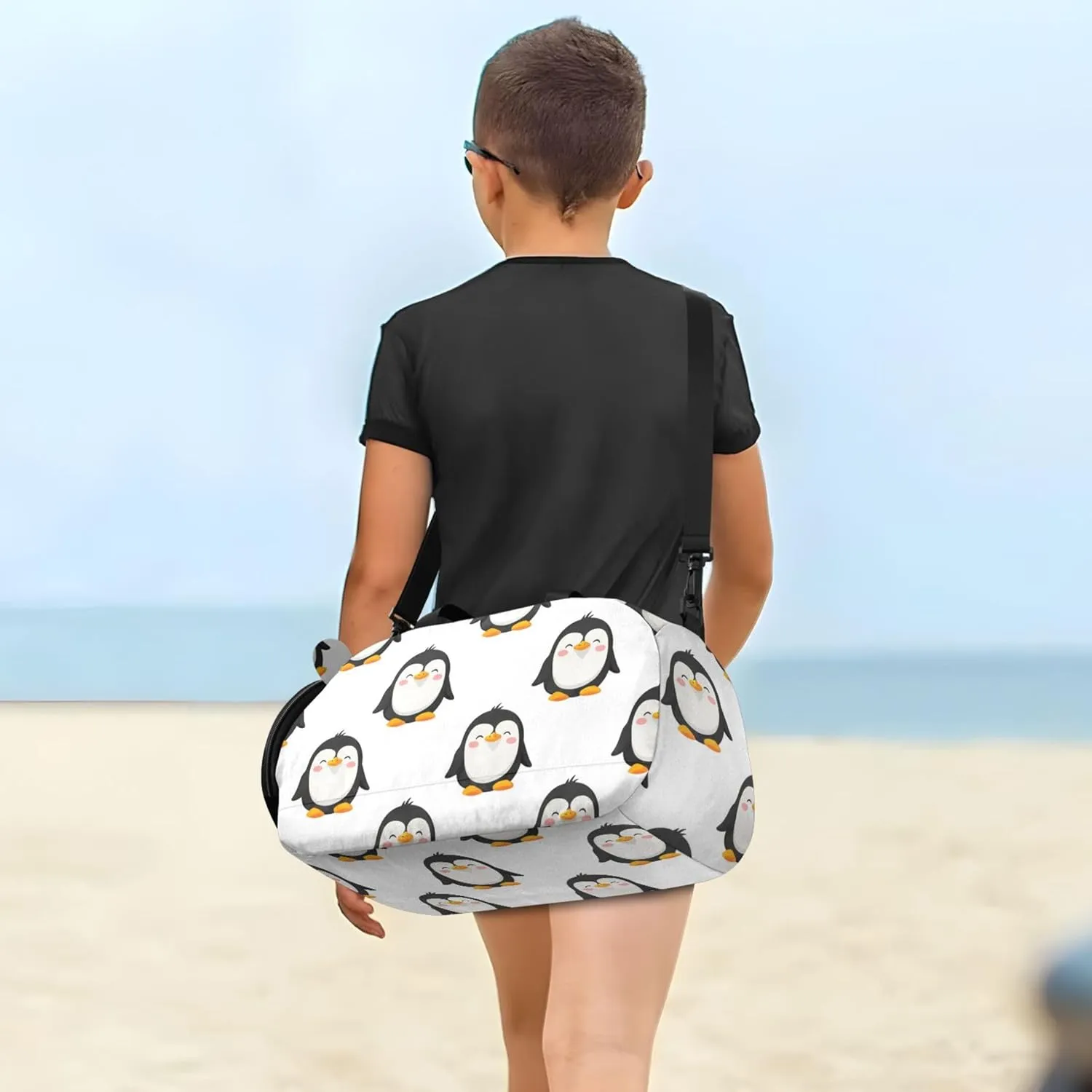 Carry on Duffel Bag for Boys Weekend Duffel Overnight Cute Cartoon Penguins White Girls Tote Duffle Bags Travel Shoe Compartment