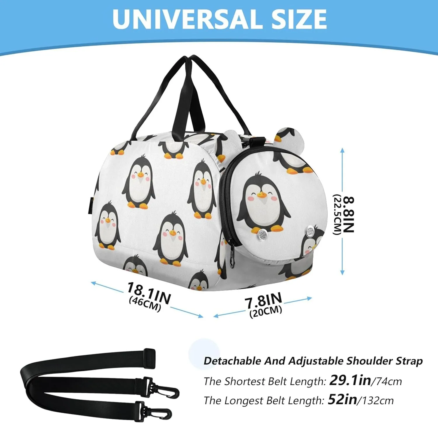 Carry on Duffel Bag for Boys Weekend Duffel Overnight Cute Cartoon Penguins White Girls Tote Duffle Bags Travel Shoe Compartment