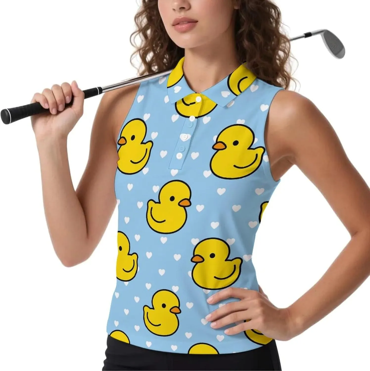 Cartoon Yellow Duck Women's Sleeveless Golf Polo Shirts Athletic Tank Tops