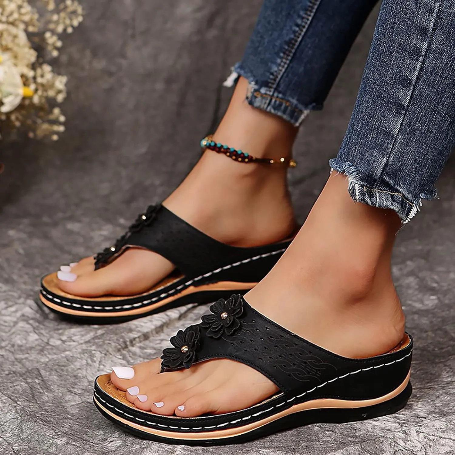 Cathalem Flat Sandals for Women, Orthopedic Wedge Sandals for Women Comfortable Walking Sandals with Arch Support