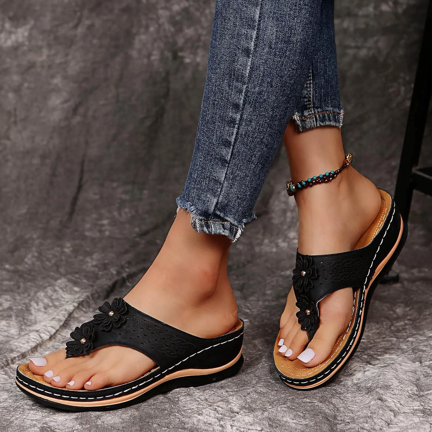 Cathalem Flat Sandals for Women, Orthopedic Wedge Sandals for Women Comfortable Walking Sandals with Arch Support