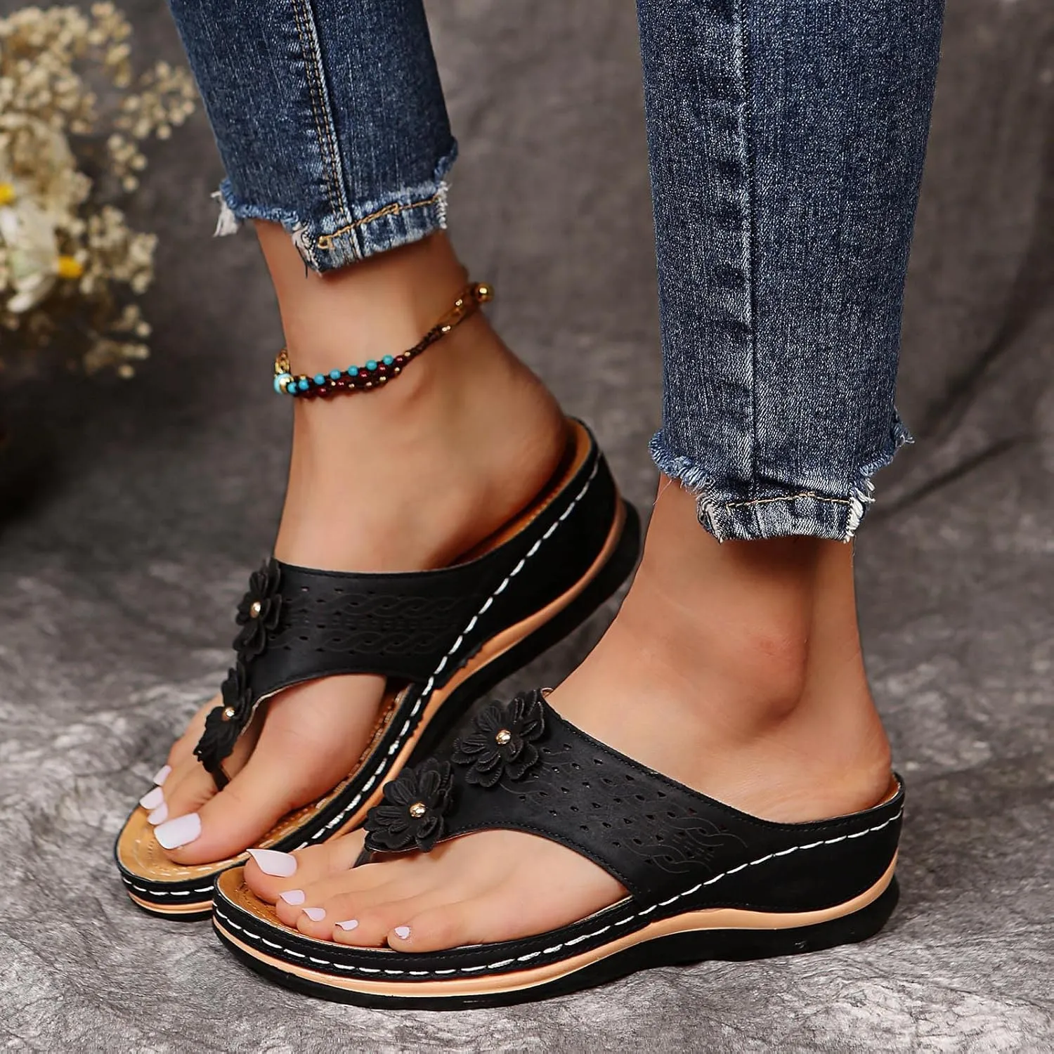 Cathalem Flat Sandals for Women, Orthopedic Wedge Sandals for Women Comfortable Walking Sandals with Arch Support