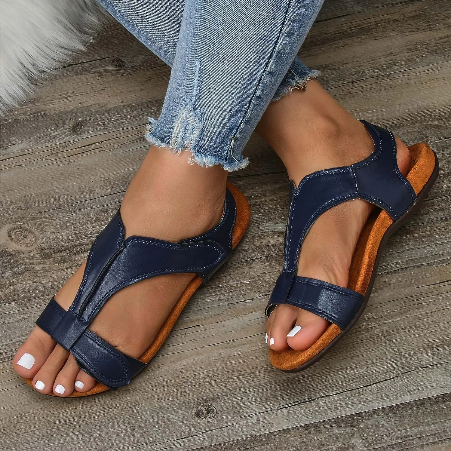 Cathalem Orthopedic Sandals for Women 2024 Womens Arch Support Flat Sandals Flat Arch Massage Casual Beach Sandals