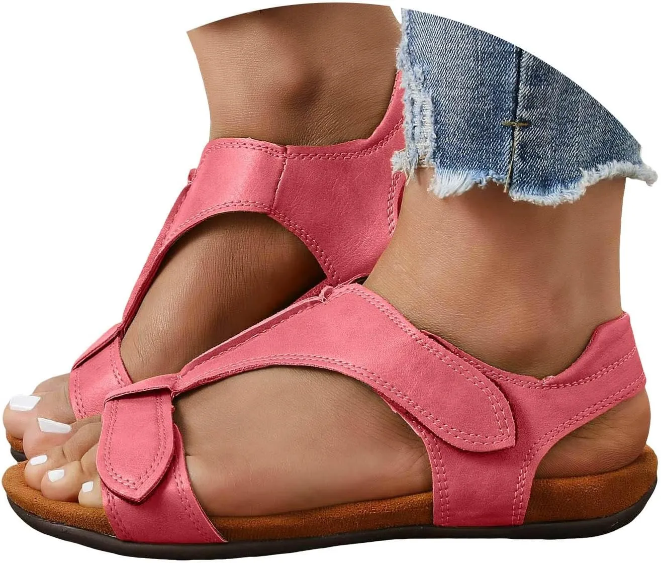 Cathalem Women's Comfy Orthotic Sandals 2024 Flat Arch Massage Casual Beach Sandals Womens Arch Support Flat Sandals