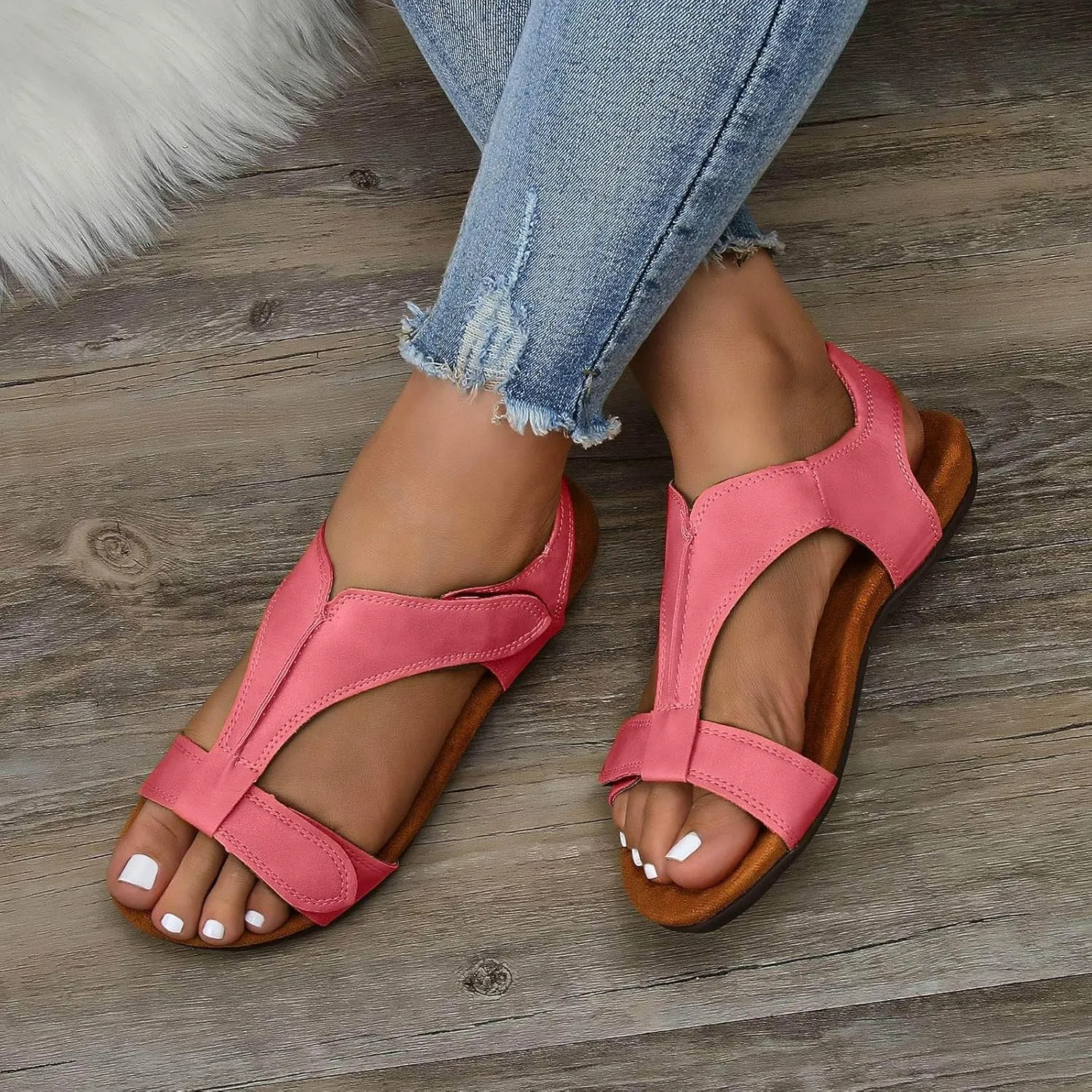 Cathalem Women's Comfy Orthotic Sandals 2024 Flat Arch Massage Casual Beach Sandals Womens Arch Support Flat Sandals