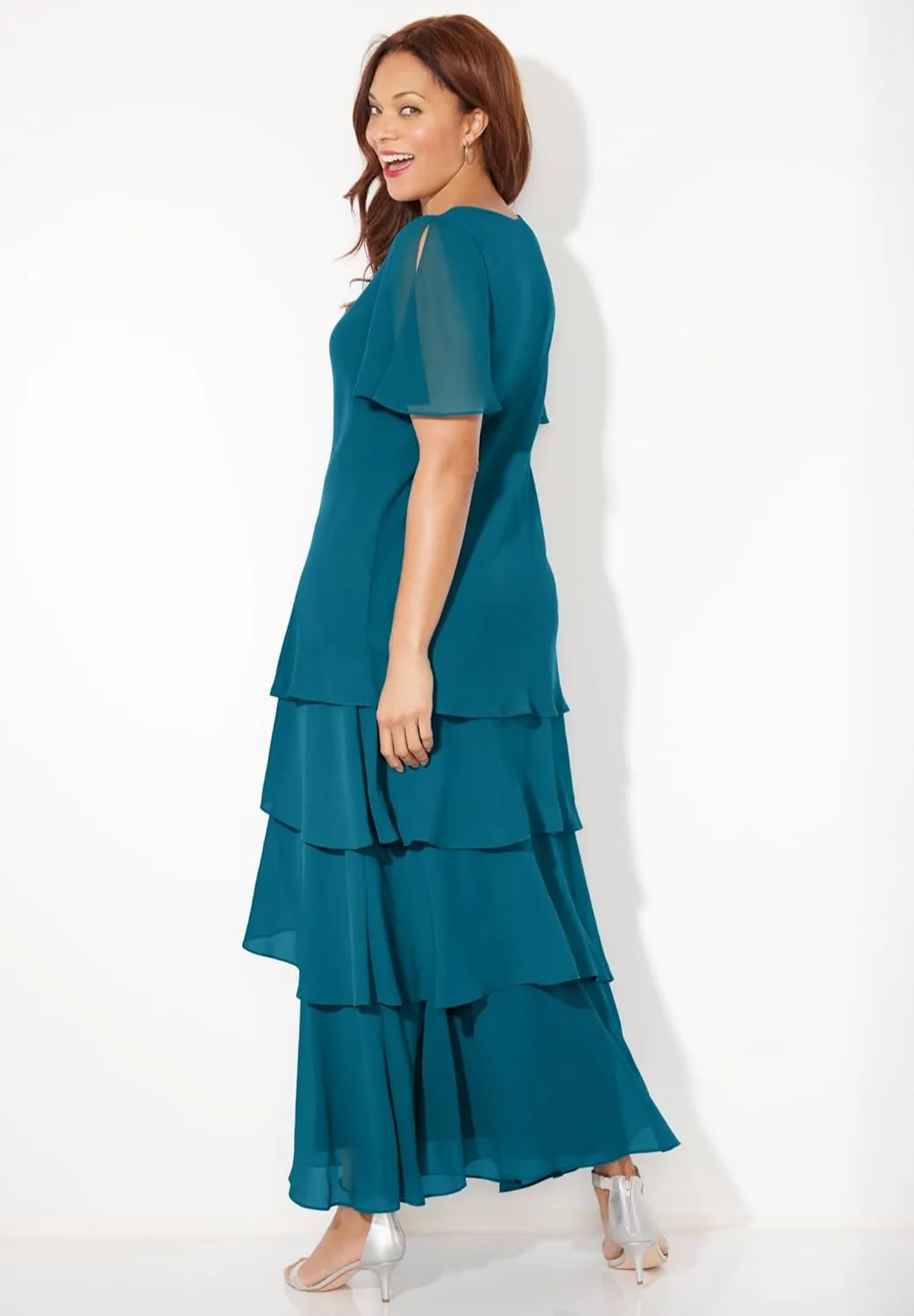 Catherines Women's Plus Size Tiered Chiffon Maxi Dress