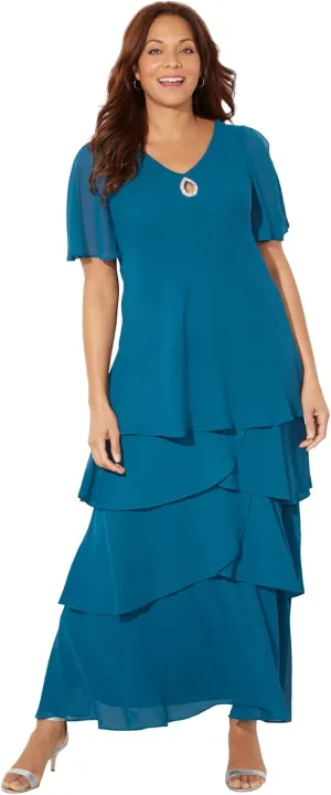 Catherines Women's Plus Size Tiered Chiffon Maxi Dress