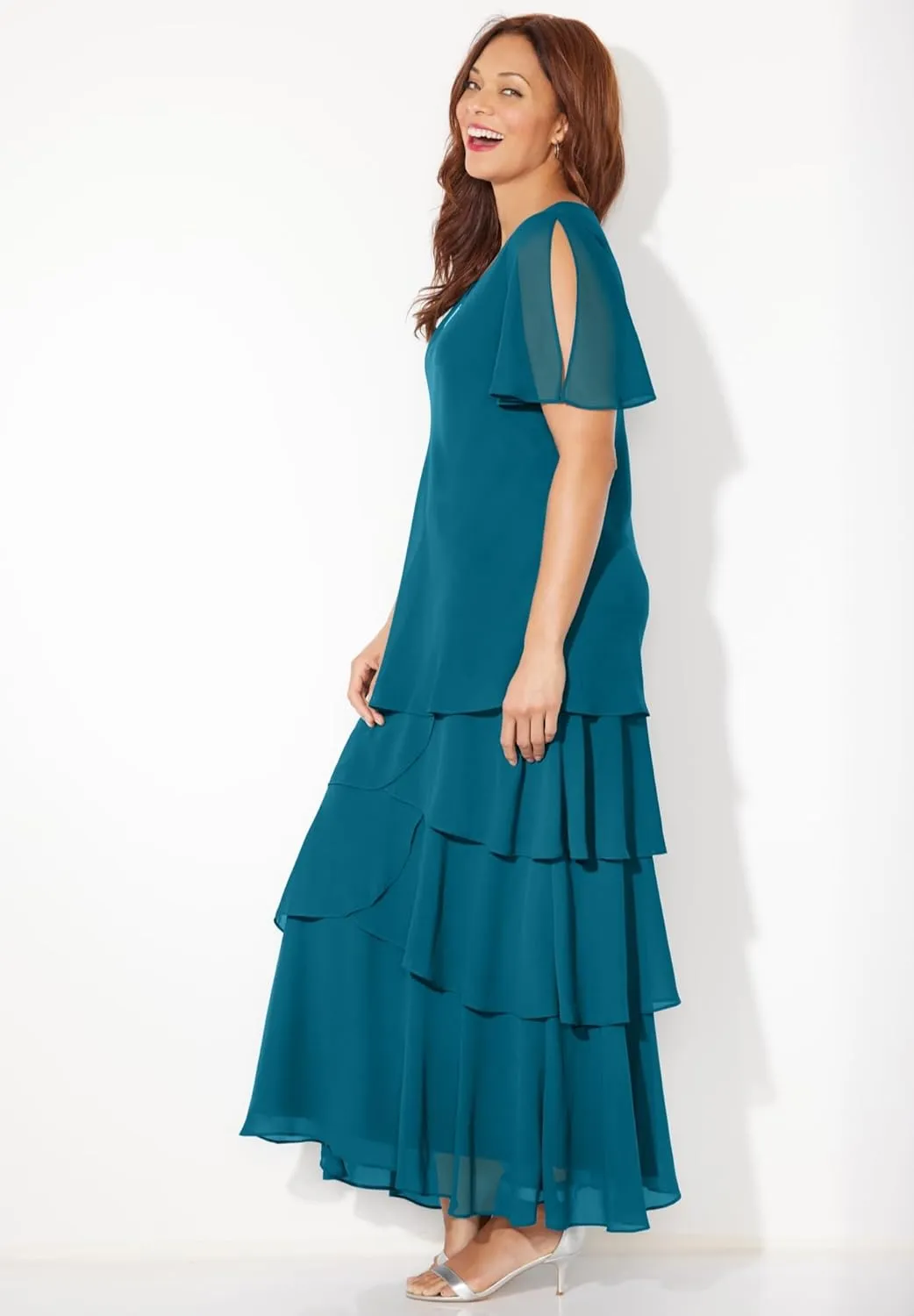 Catherines Women's Plus Size Tiered Chiffon Maxi Dress
