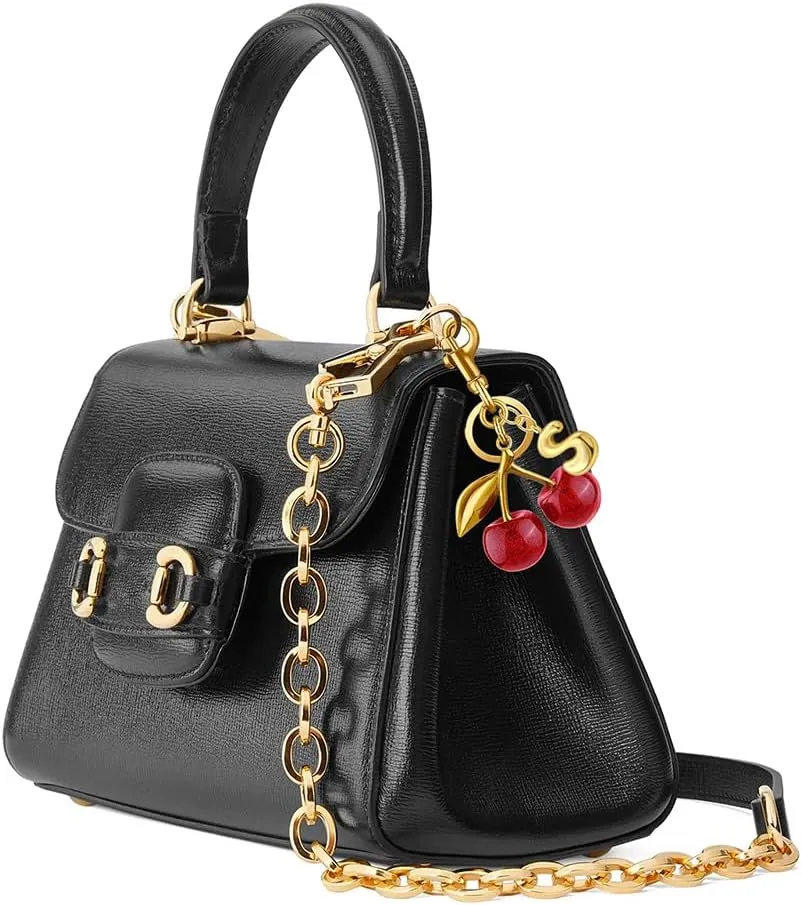 Cherry Purse Charm Bag Charms - Cute Keychain For Women Tote Handbags Accessories Gold Bubble Initial Key chains Set