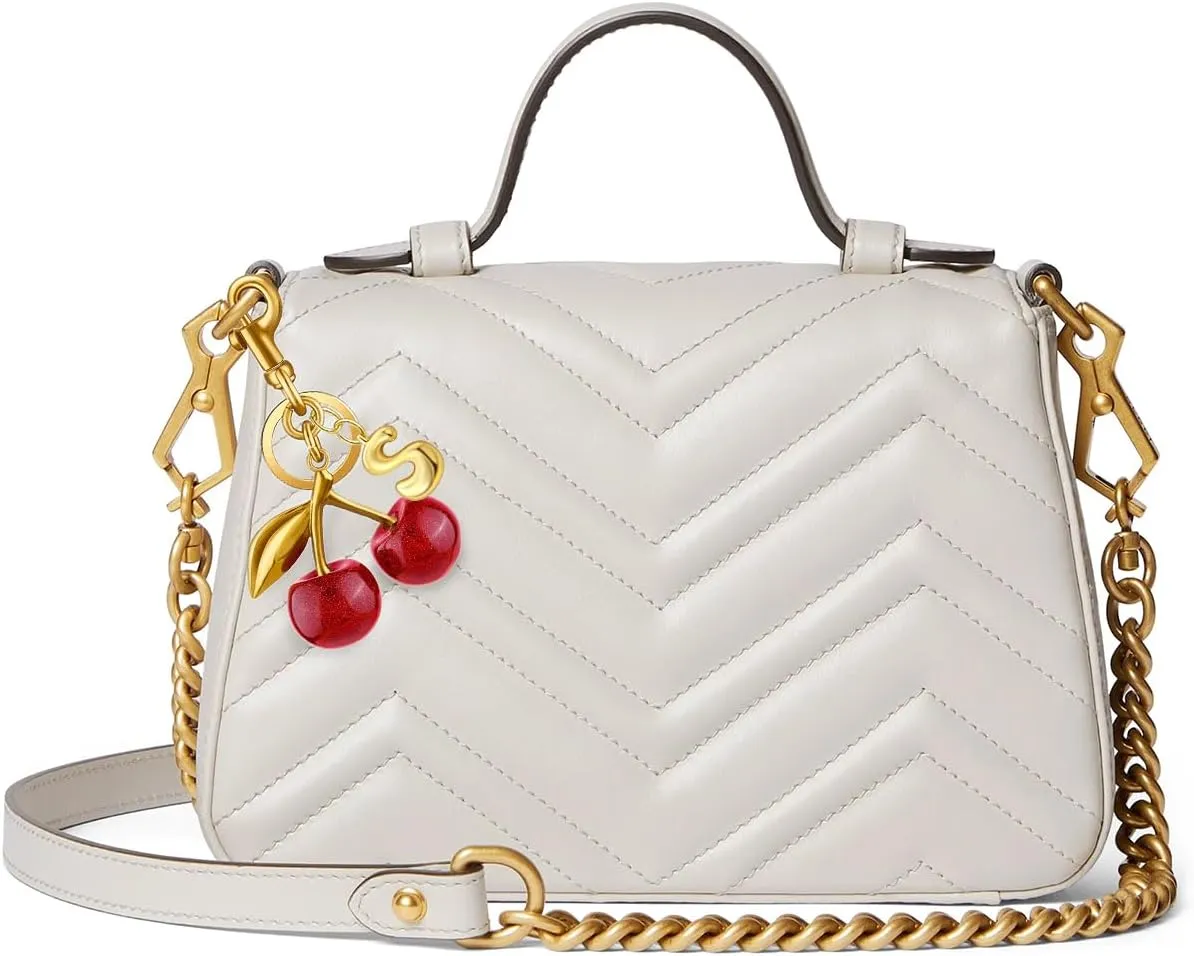 Cherry Purse Charm Bag Charms - Cute Keychain For Women Tote Handbags Accessories Gold Bubble Initial Key chains Set