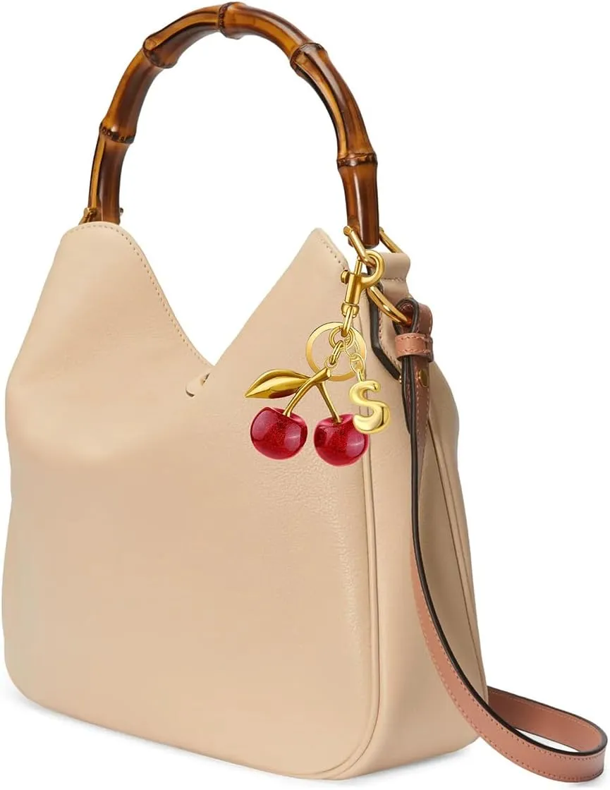 Cherry Purse Charm Bag Charms - Cute Keychain For Women Tote Handbags Accessories Gold Bubble Initial Key chains Set