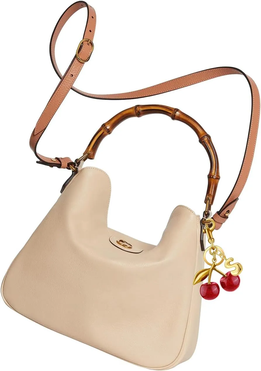 Cherry Purse Charm Bag Charms - Cute Keychain For Women Tote Handbags Accessories Gold Bubble Initial Key chains Set