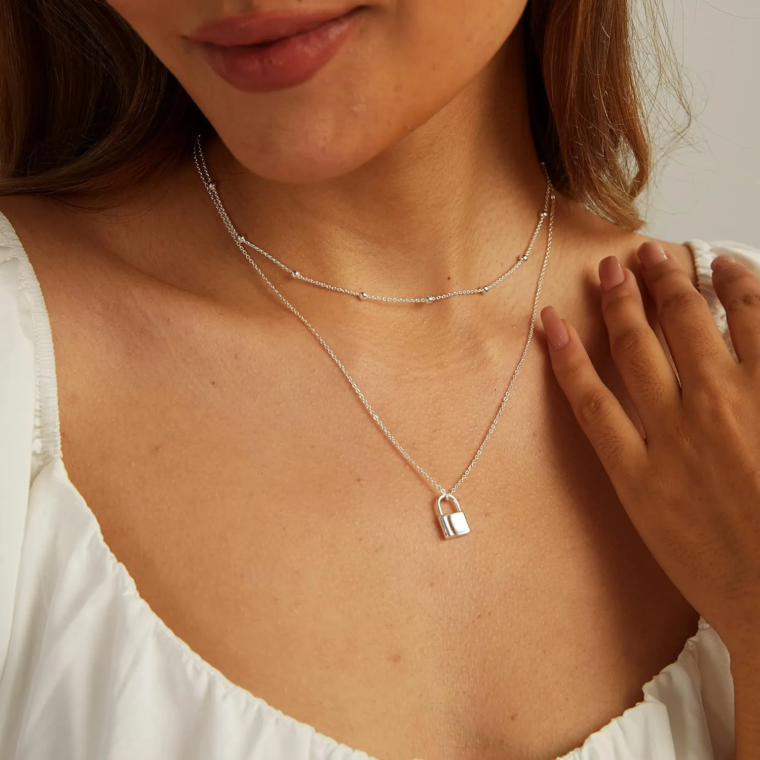 CHESKY Dainty Gold Necklace for Women, Trendy 14k Gold Plated/Sterling Silver Satellite Choker Necklace Thin Beaded Layered Choker Necklaces Discs Paperclip Chain Necklaces Womens Simple Jewelry Gift