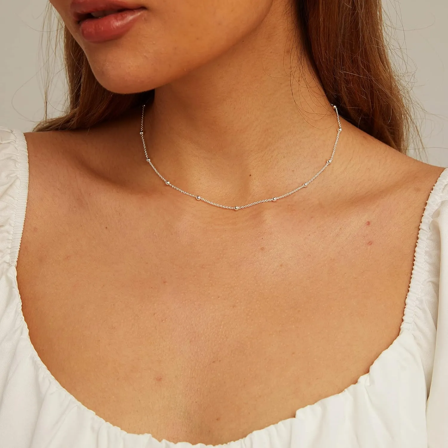 CHESKY Dainty Gold Necklace for Women, Trendy 14k Gold Plated/Sterling Silver Satellite Choker Necklace Thin Beaded Layered Choker Necklaces Discs Paperclip Chain Necklaces Womens Simple Jewelry Gift