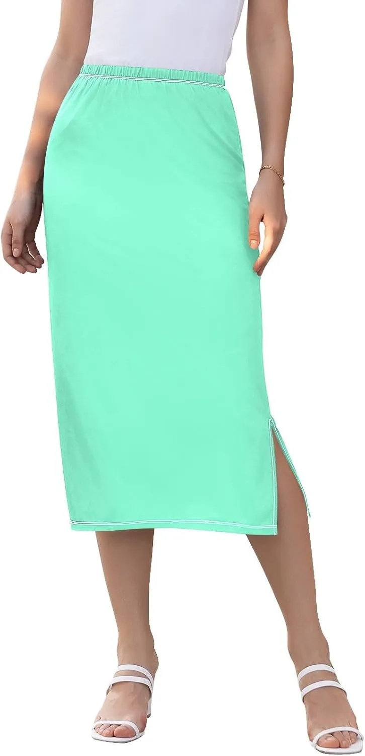 CHIFIGNO Womens Skirt Midi Length Modest Casual Skirt Pull on Midi Skirt for Cocktail Party Wedding