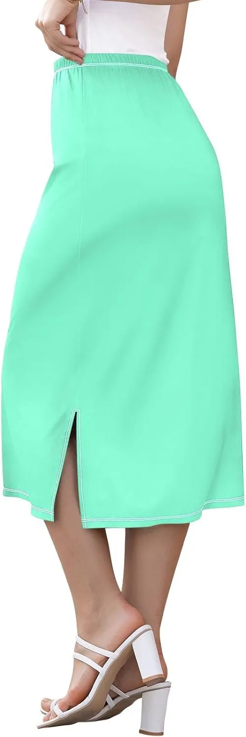 CHIFIGNO Womens Skirt Midi Length Modest Casual Skirt Pull on Midi Skirt for Cocktail Party Wedding