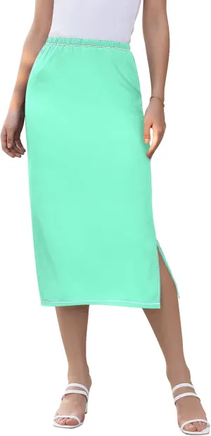 CHIFIGNO Womens Skirt Midi Length Modest Casual Skirt Pull on Midi Skirt for Cocktail Party Wedding