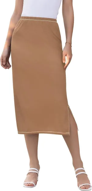CHIFIGNO Womens Skirt Midi Length Modest Casual Skirt Pull on Midi Skirt for Cocktail Party Wedding
