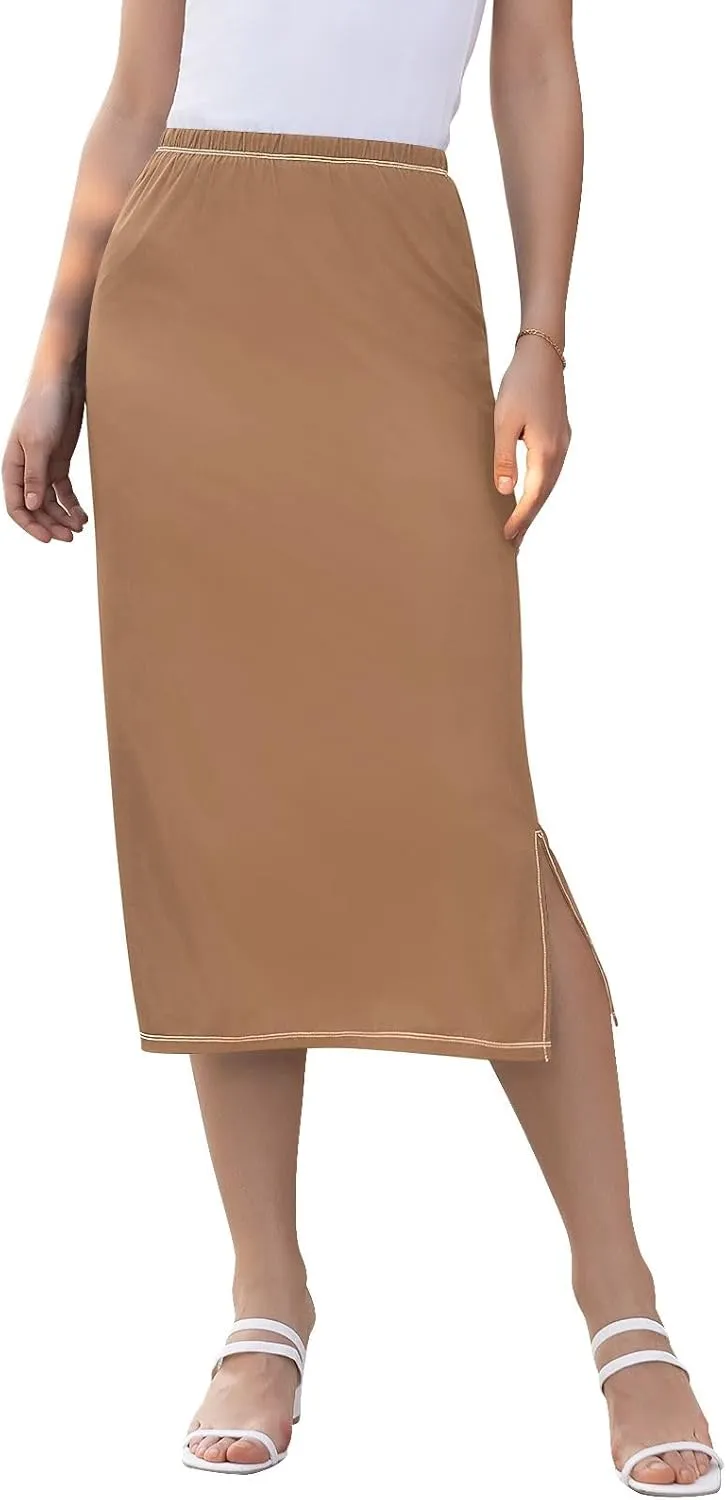 CHIFIGNO Womens Skirt Midi Length Modest Casual Skirt Pull on Midi Skirt for Cocktail Party Wedding