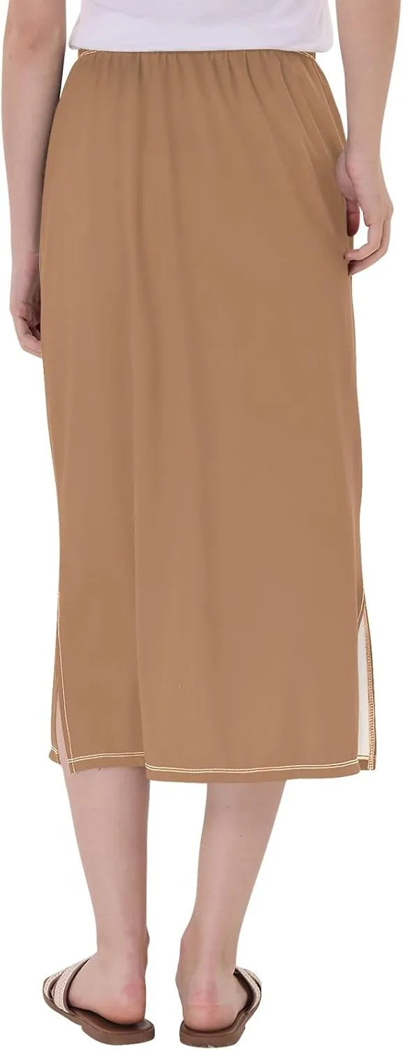 CHIFIGNO Womens Skirt Midi Length Modest Casual Skirt Pull on Midi Skirt for Cocktail Party Wedding