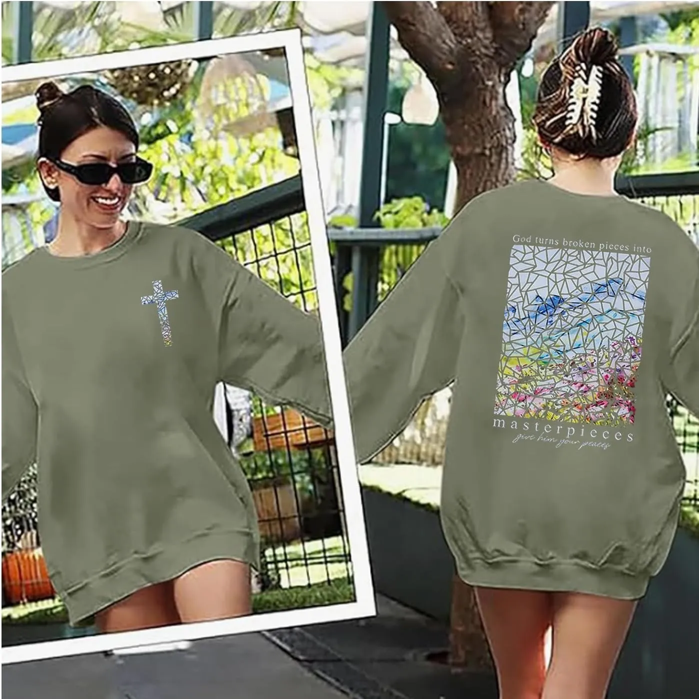 Christian Sweatshirt Women Loose Oversized Bible Verse Pullover Tops Faith Sayings Inspirational Graphic Sweatshirts