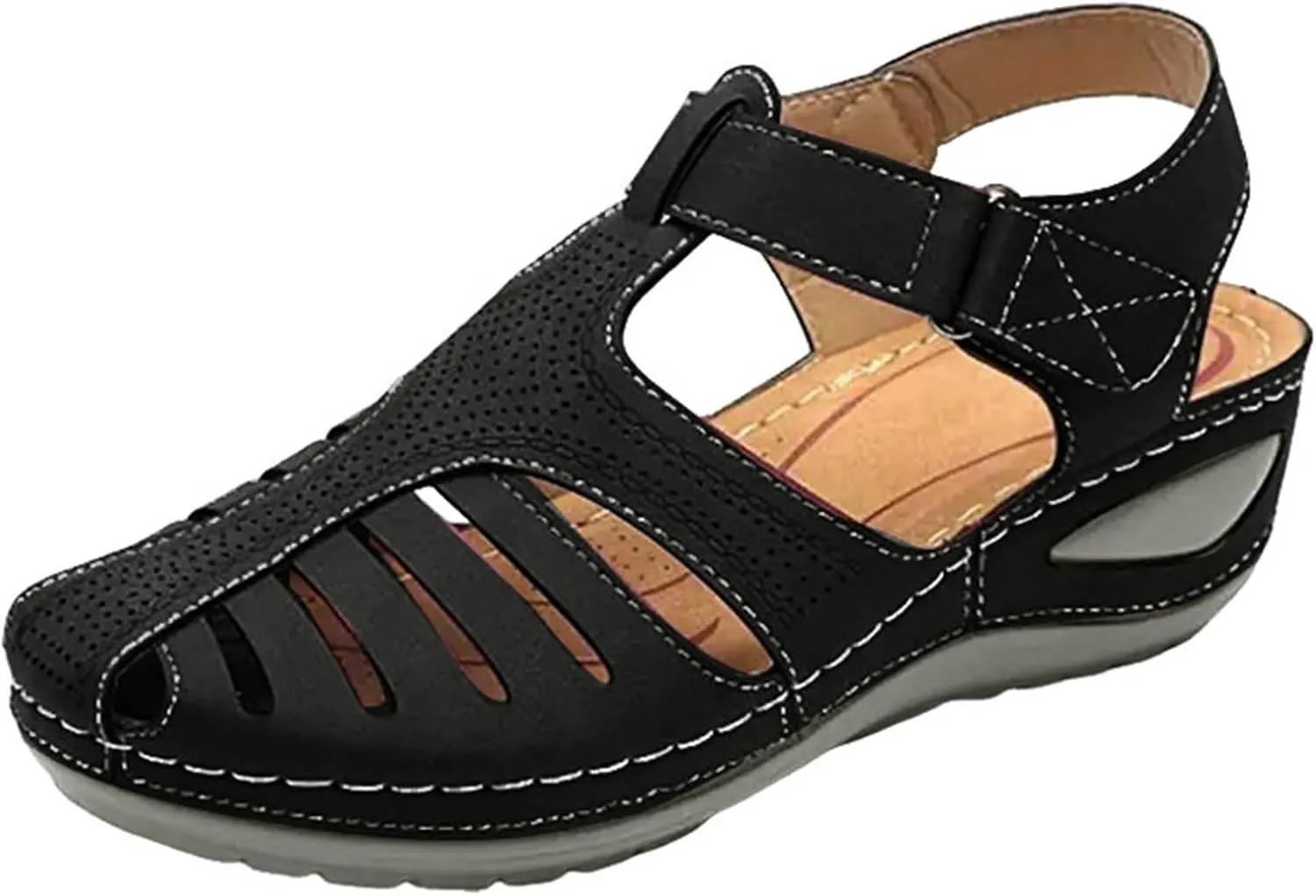 Closed Toe Sandals Women Flat Dressy Comfortable Slip On Sandals Non Slip Platform Wedge Sandals Walking Sandals