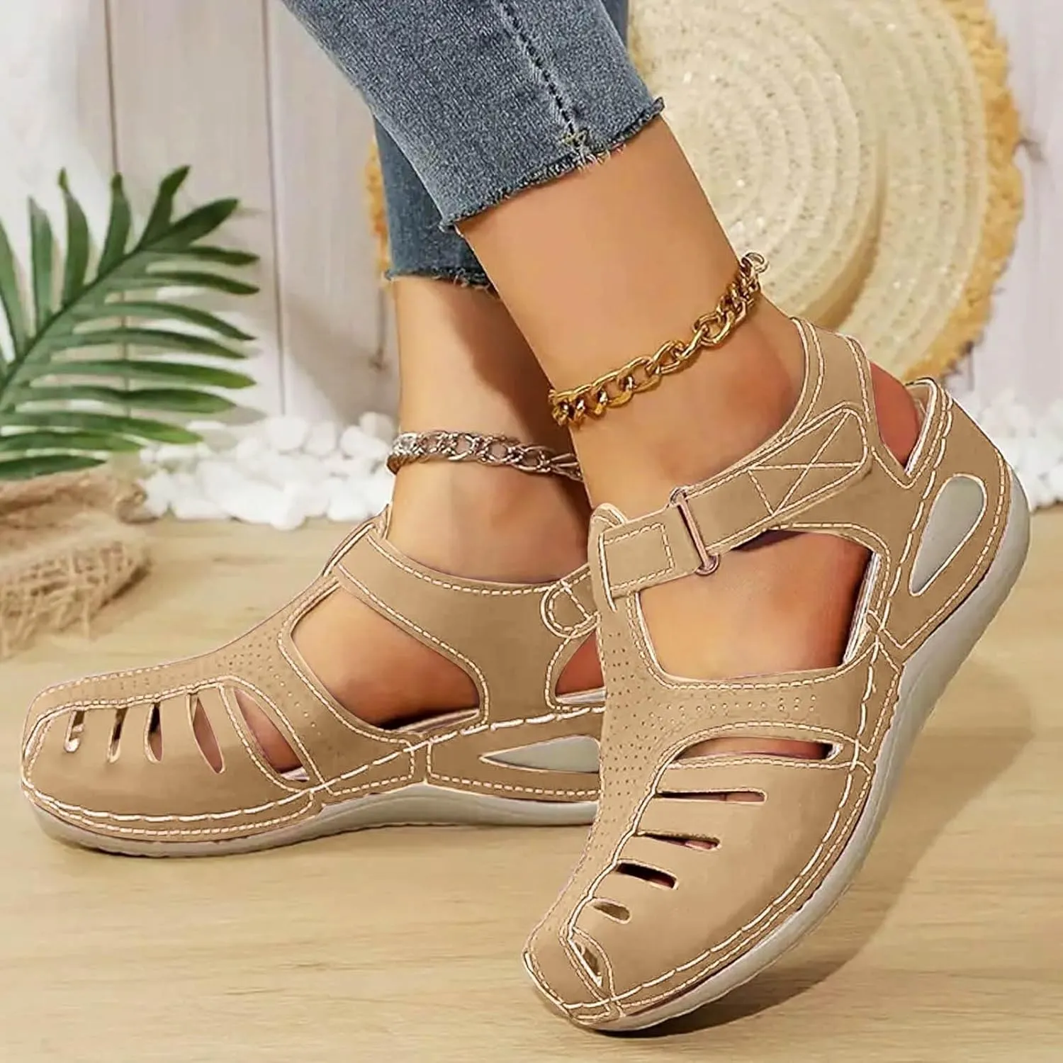 Closed Toe Sandals Women Flat Dressy Comfortable Slip On Sandals Non Slip Platform Wedge Sandals Walking Sandals