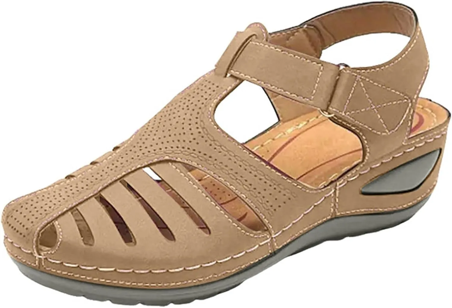 Closed Toe Sandals Women Flat Dressy Comfortable Slip On Sandals Non Slip Platform Wedge Sandals Walking Sandals