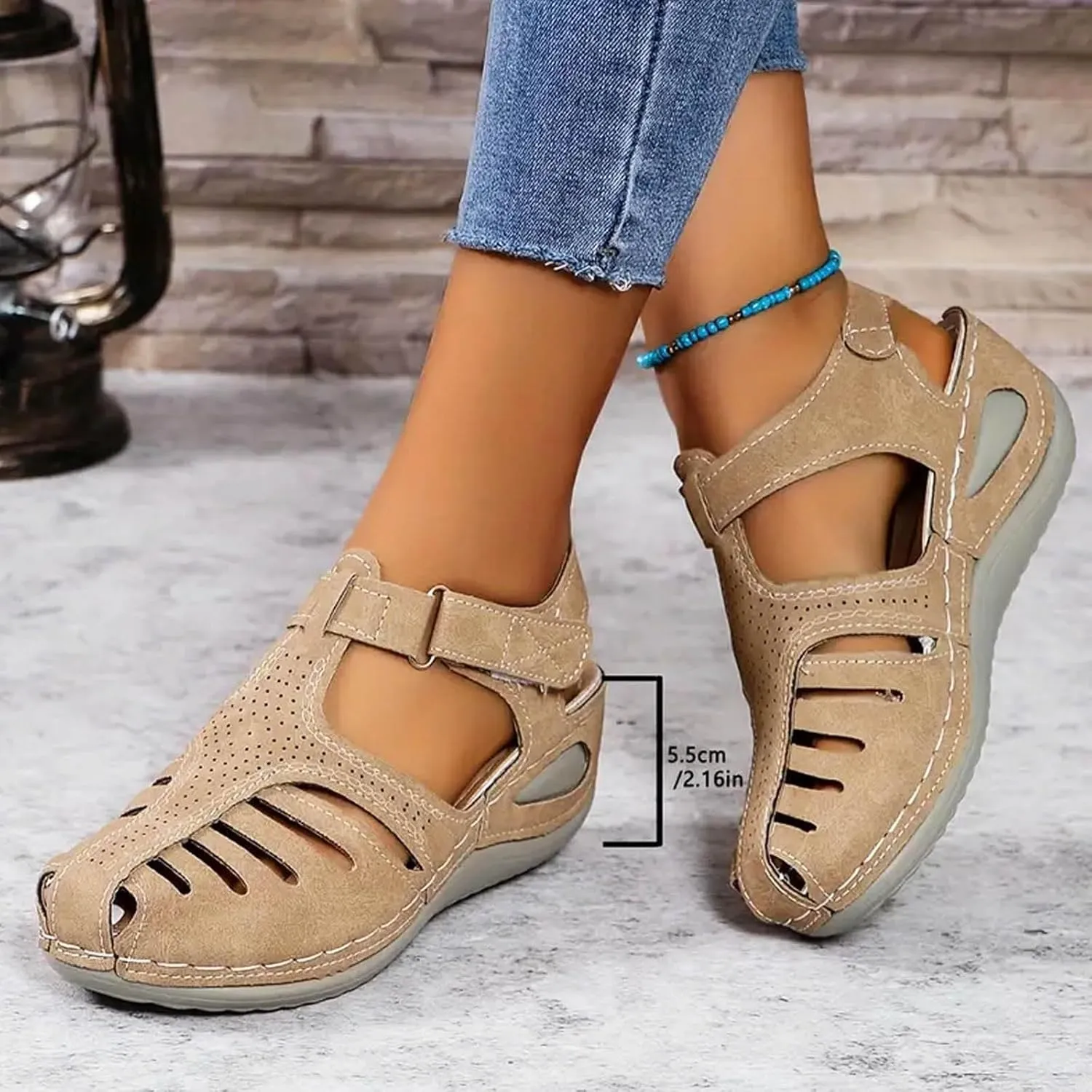 Closed Toe Sandals Women Flat Dressy Comfortable Slip On Sandals Non Slip Platform Wedge Sandals Walking Sandals
