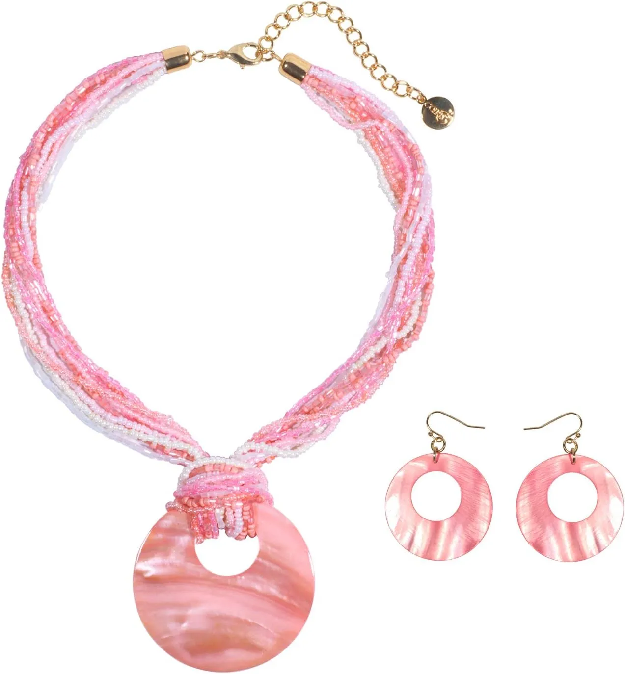 Coiris Multi Strand Statement Colorful Beaded Necklace with Big Circle Shell Pendant for Women