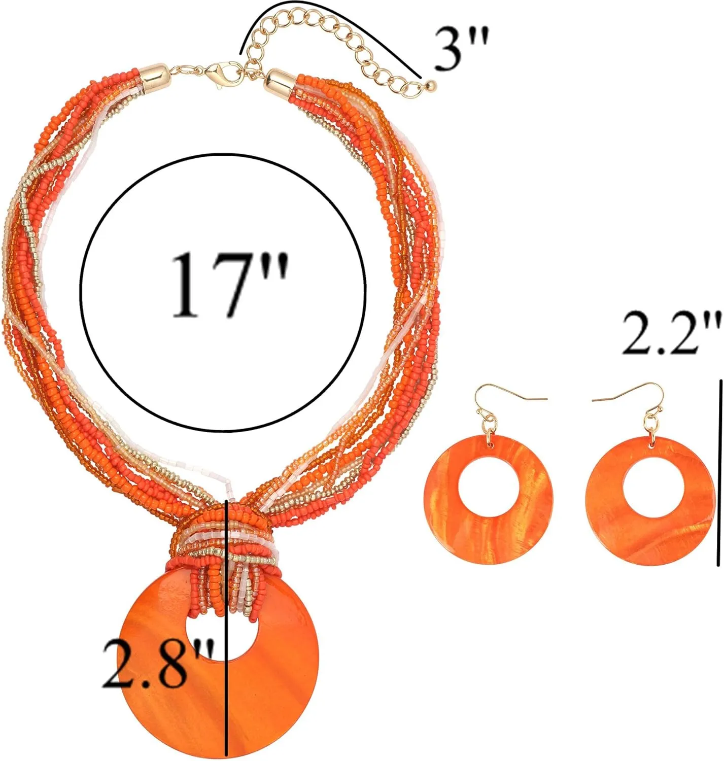 Coiris Multi Strand Statement Colorful Beaded Necklace with Big Circle Shell Pendant for Women