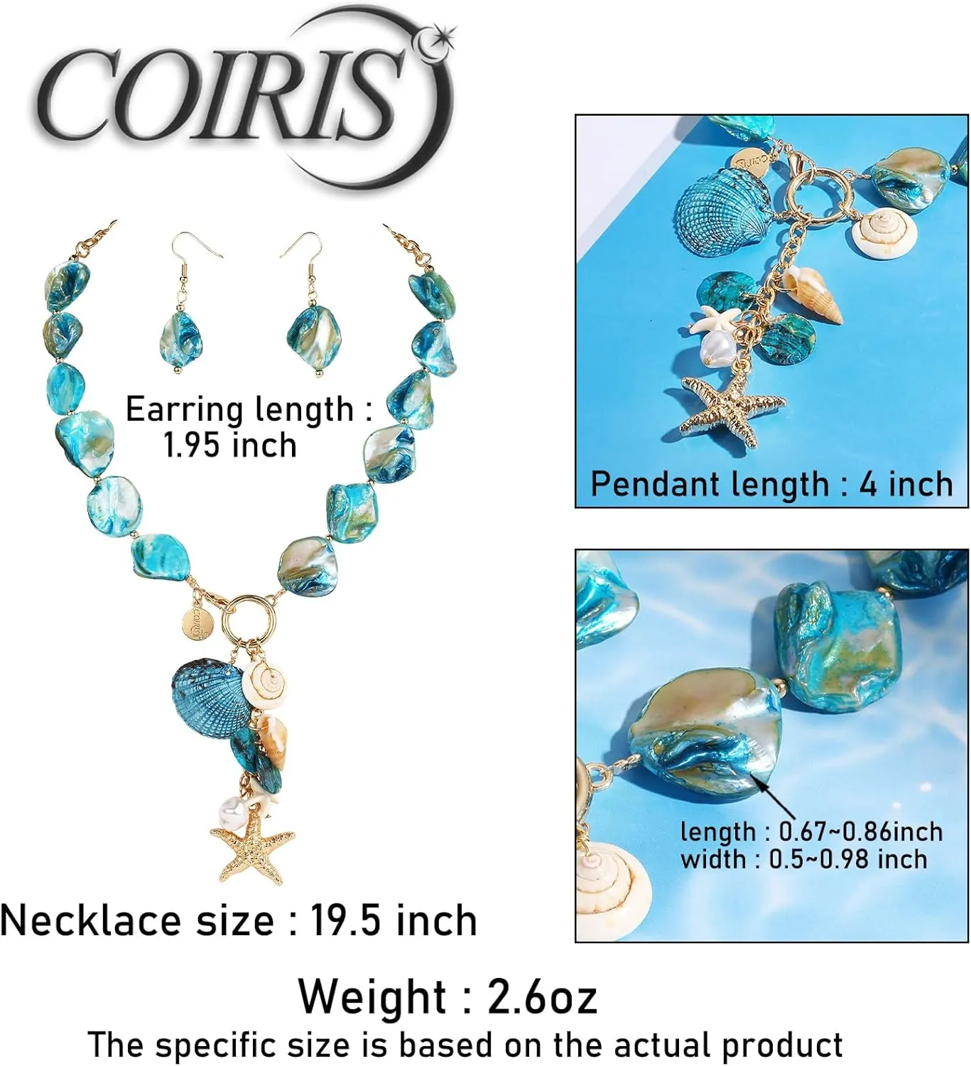 Coiris Natural Seashell Choker Necklaces Earrings Jewelry Set for Women Starfish Shell Freshwater Pearl Collar Necklaces for Women Irregular Mother of Pearl Jewelry Set
