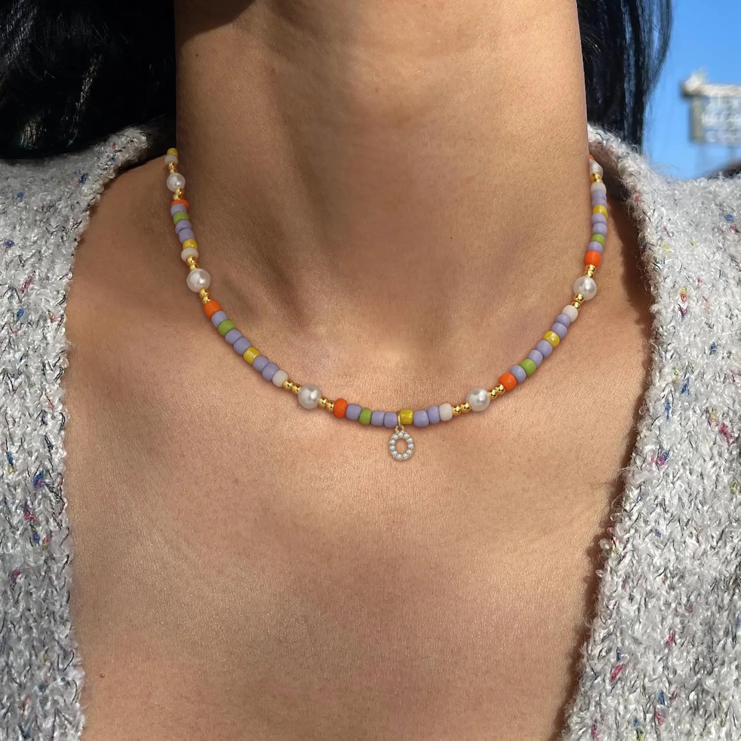 Colorful Beaded Initial Necklaces for Women Boho Jewelry Cute Initial A-Z Choker Necklaces for Women Summer Gifts Jewelry Trendy Sister Birthday Gifts