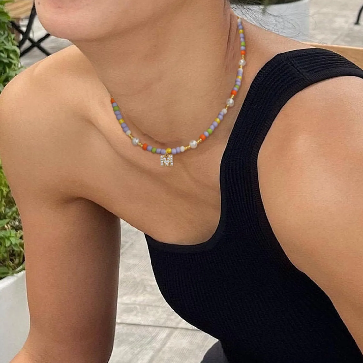 Colorful Beaded Initial Necklaces for Women Boho Jewelry Cute Initial A-Z Choker Necklaces for Women Summer Gifts Jewelry Trendy Sister Birthday Gifts
