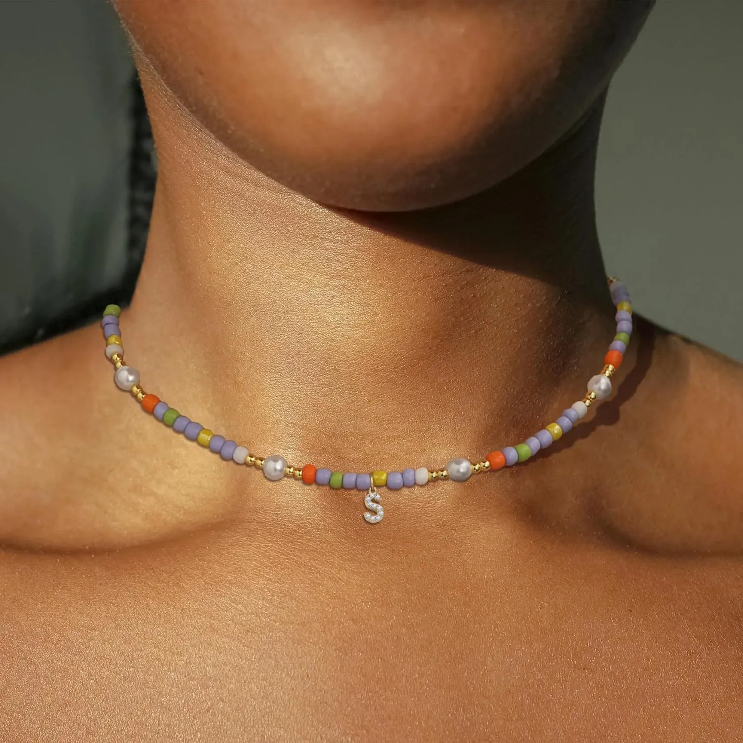 Colorful Beaded Initial Necklaces for Women Boho Jewelry Cute Initial A-Z Choker Necklaces for Women Summer Gifts Jewelry Trendy Sister Birthday Gifts