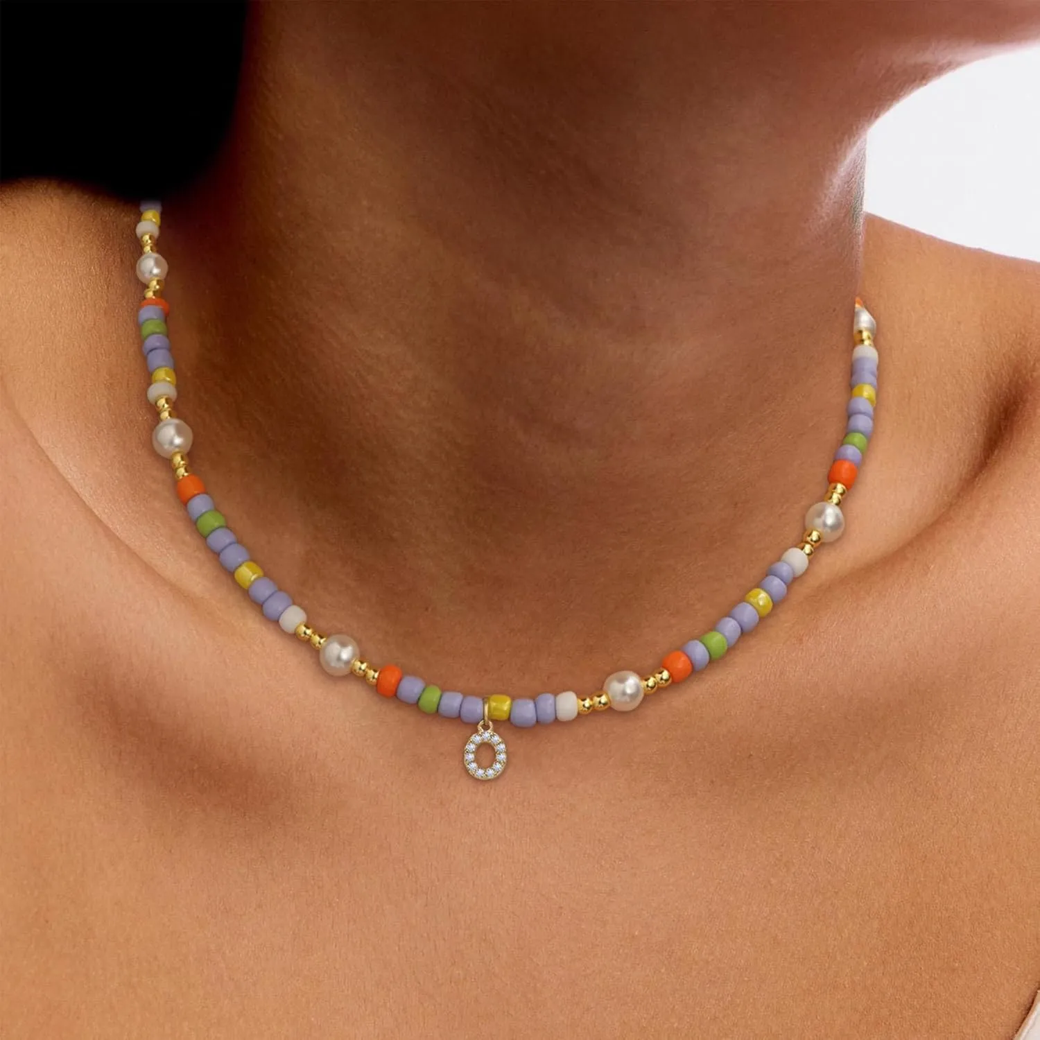 Colorful Beaded Initial Necklaces for Women Boho Jewelry Cute Initial A-Z Choker Necklaces for Women Summer Gifts Jewelry Trendy Sister Birthday Gifts