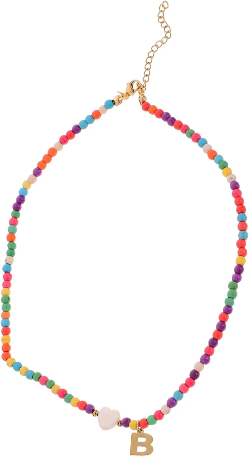 Colorful Beaded Letter Pendant Necklace Durable Charm Necklace for Women Bridal Birthdays Christmas and Year Celebrations