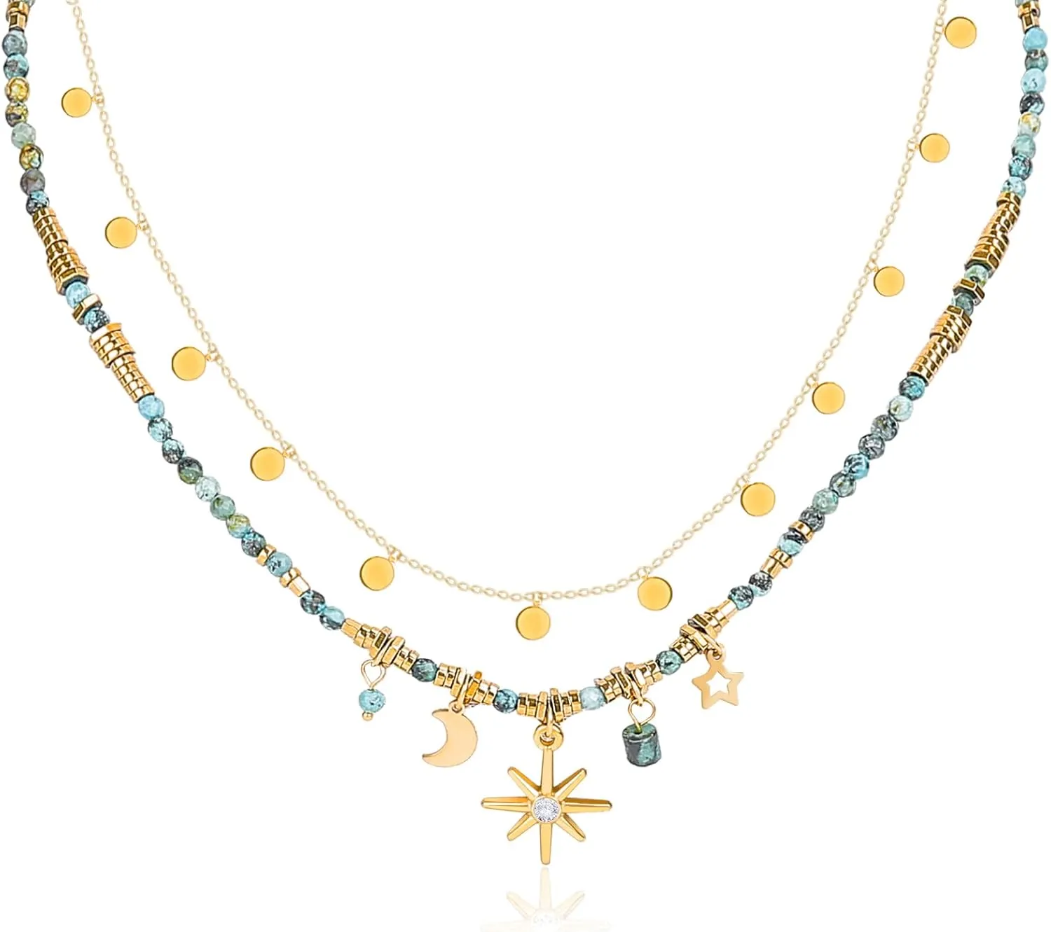 Colorful Beaded Necklace 18K Gold Plated Necklace Y2K Necklaces for Women Trendy Gemstone Necklace Natural Stone Freshwater Pearl Surfer Necklace Set