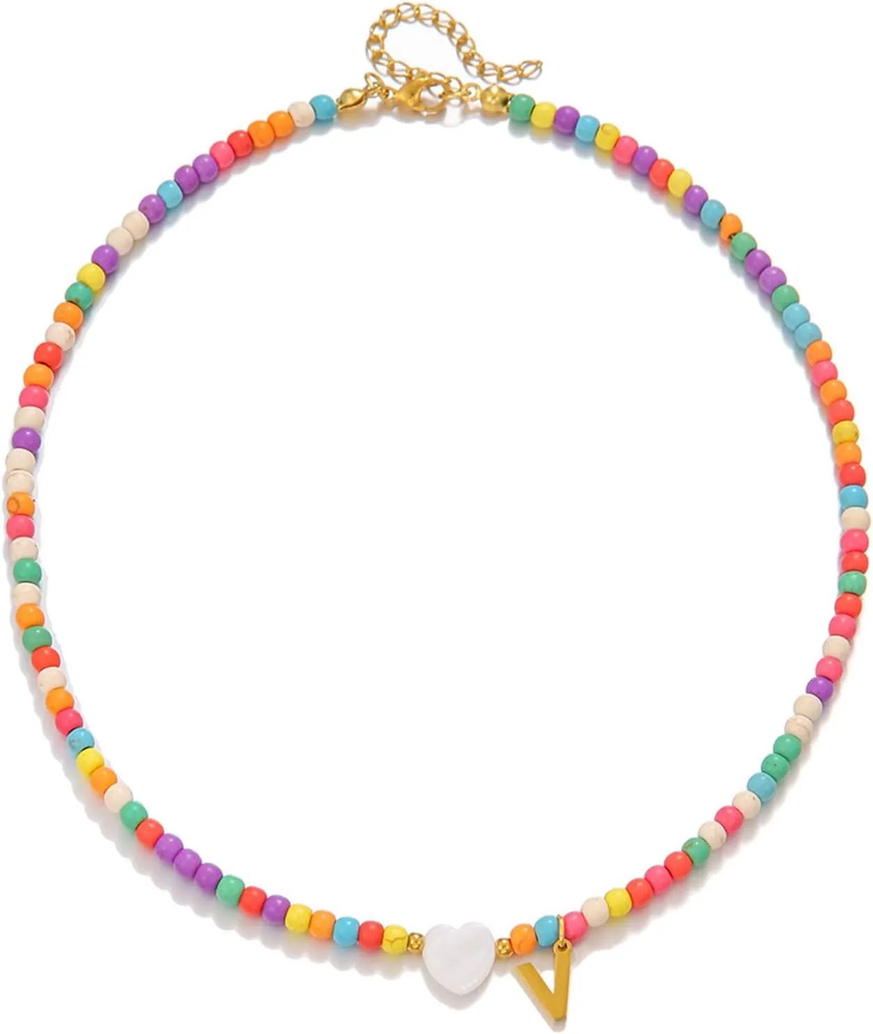 Colorful Beaded Necklaces for Women Beaded Necklace with Initial Charm Bohemian Summer Beach A-Z Pendant Necklaces Personalized Birthday Gifts for Women