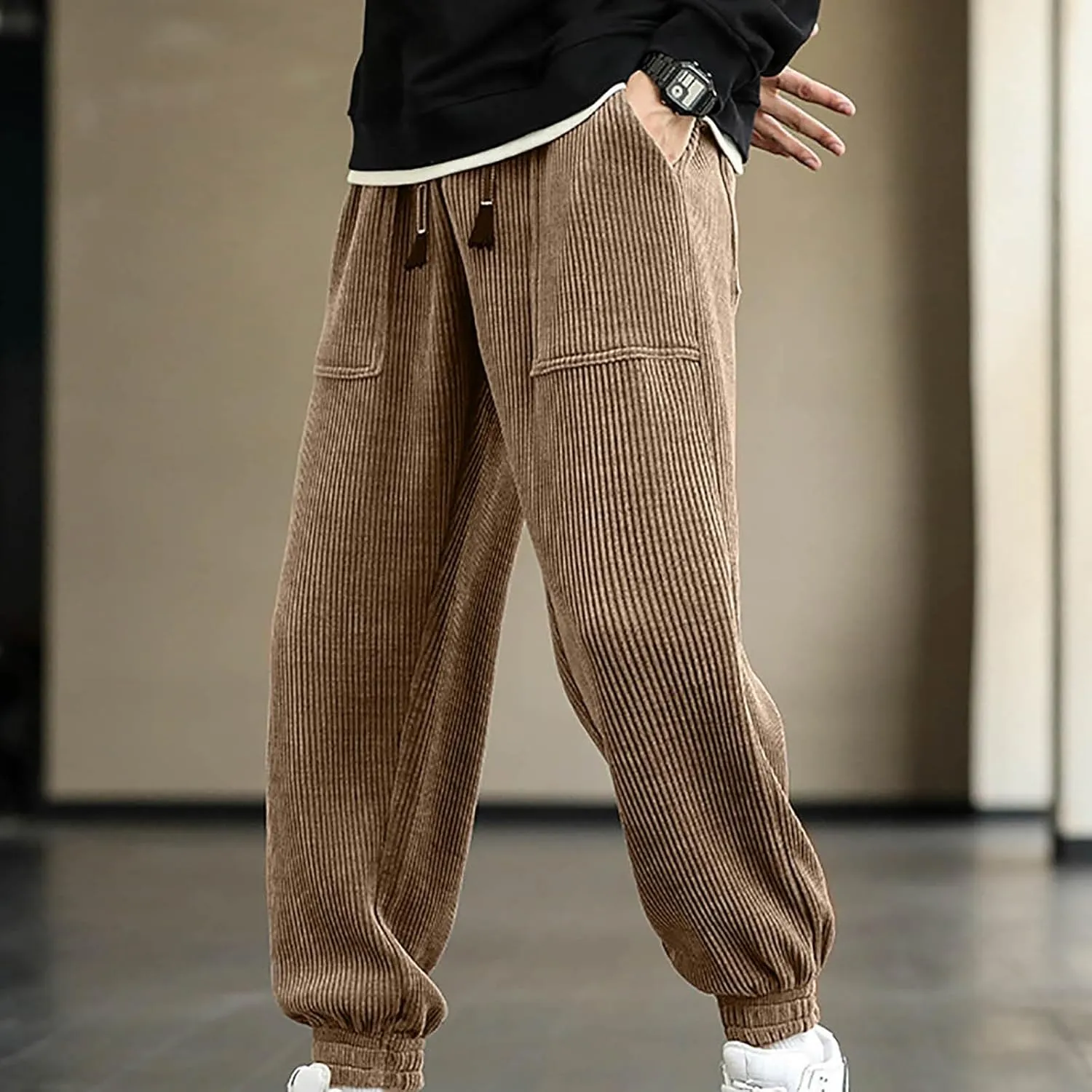 Comfortable Sweatpants for Men Mens Corduroy Joggers Pants Casual Cargo Pants Drawstring Elastic Athletic Lounge