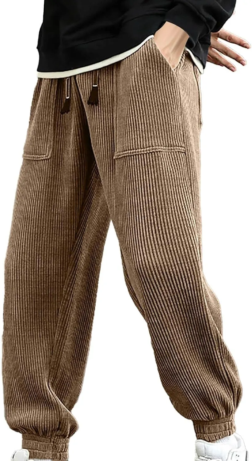 Comfortable Sweatpants for Men Mens Corduroy Joggers Pants Casual Cargo Pants Drawstring Elastic Athletic Lounge