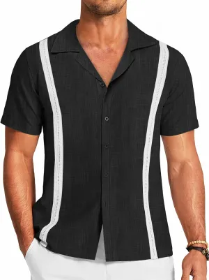 COOFANDY Men's Cuban Guayabera Shirt Short Sleeve Button Down Shirts Casual Summer Beach Linen Shirts