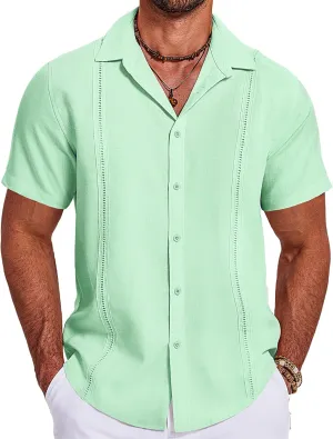 COOFANDY Men's Cuban Guayabera Summer Beach Short Sleeve Casual Vacation Wedding Shirt