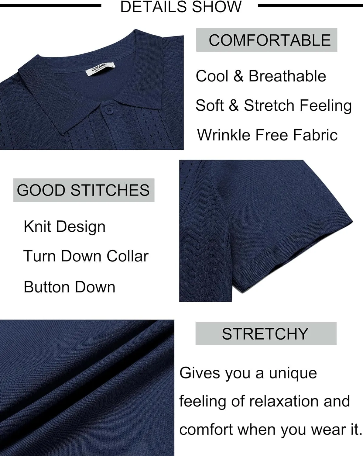 COOFANDY Mens Knit Button Down Shirt Short Sleeve Summer Casual Shirts Vintage Beach Vacation Shirts