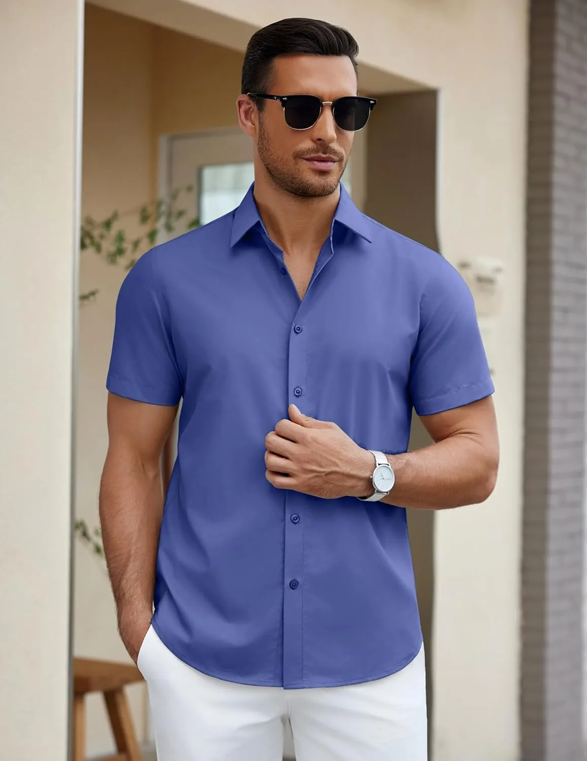COOFANDY Men's Short Sleeve Dress Shirts Casual Button Down Wrinkle Free Regular Fit Business Untucked Shirts