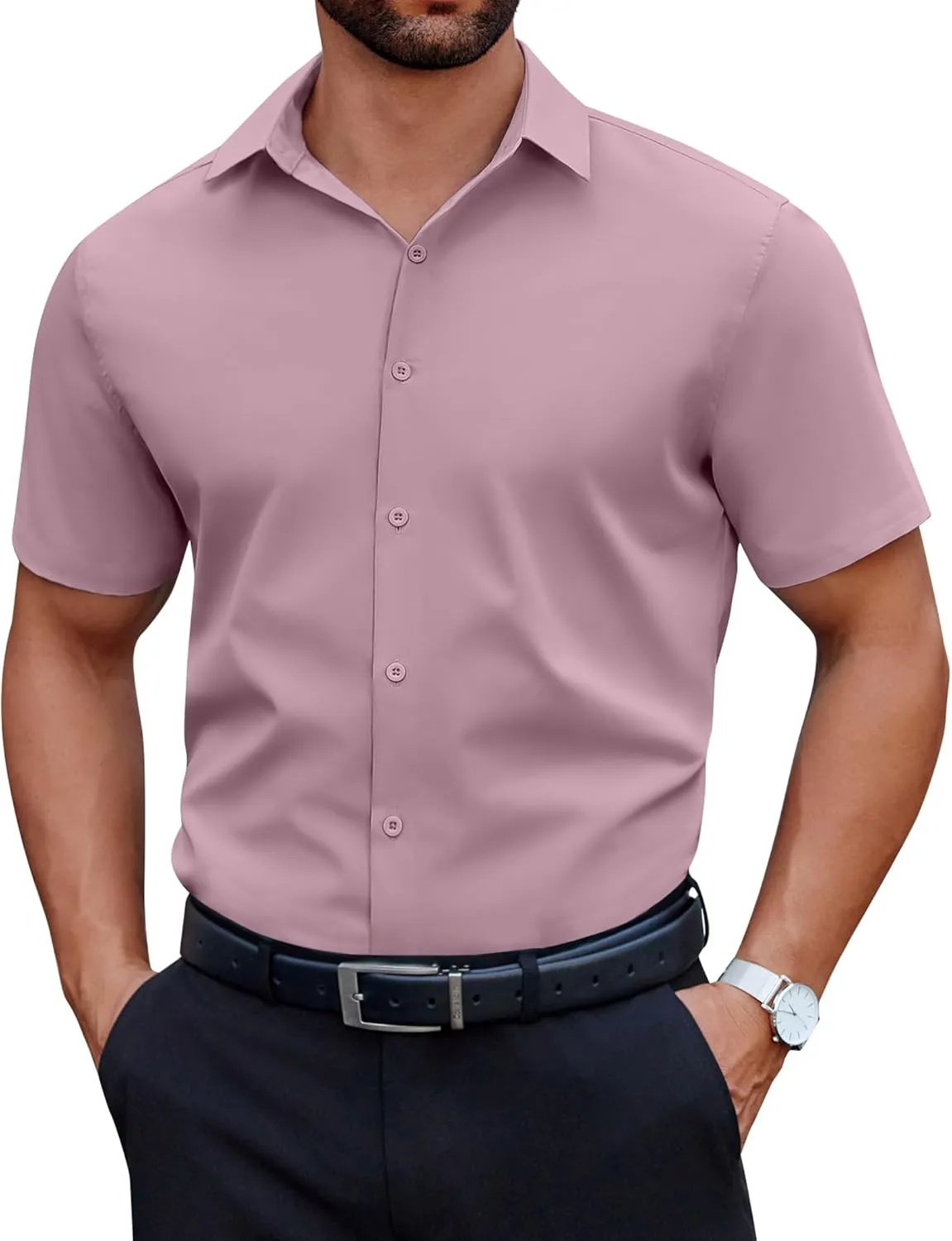 COOFANDY Men's Short Sleeve Dress Shirts Casual Button Down Wrinkle Free Regular Fit Business Untucked Shirts